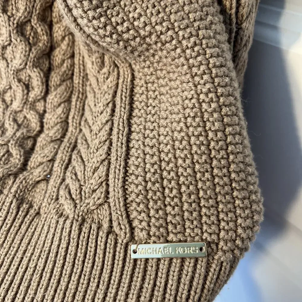 Michael Kors Light Brown Cable Knit Sweater W/ Cold Open Shoulders, Size Medium